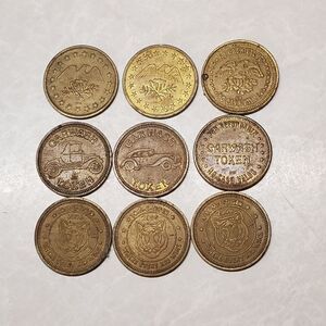 Vintage Brass Parking Token Car Wash Model T Eagle No Cash Value Brass Coin Lot